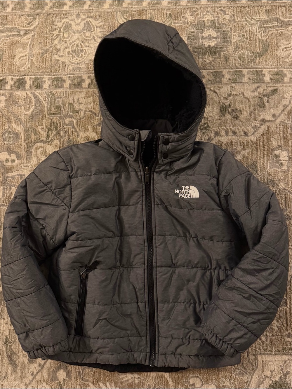 The North Face Boys Reversible Mount Chimbo Hooded Jacket Grey Size M (10)